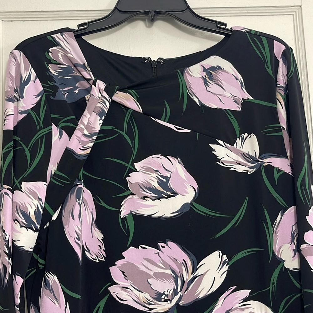 Black floral print jersey dress